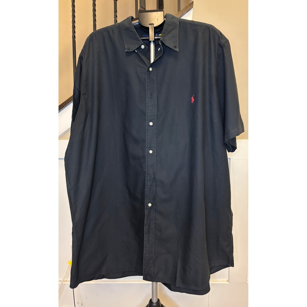 Polo Ralph Lauren Mens 2XLT Big & Tall Black Short Sleeve Button Down Shirt Pony